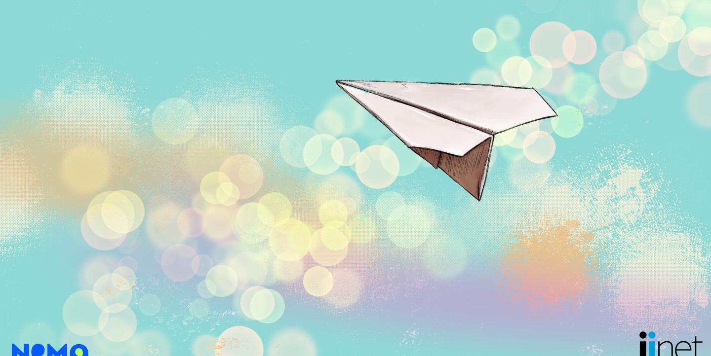 Paper airplane flying through the sky