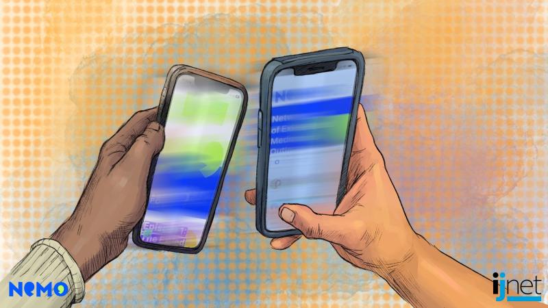 الصورة تعبر عن إرسال قصة عبر الهاتف المحمول