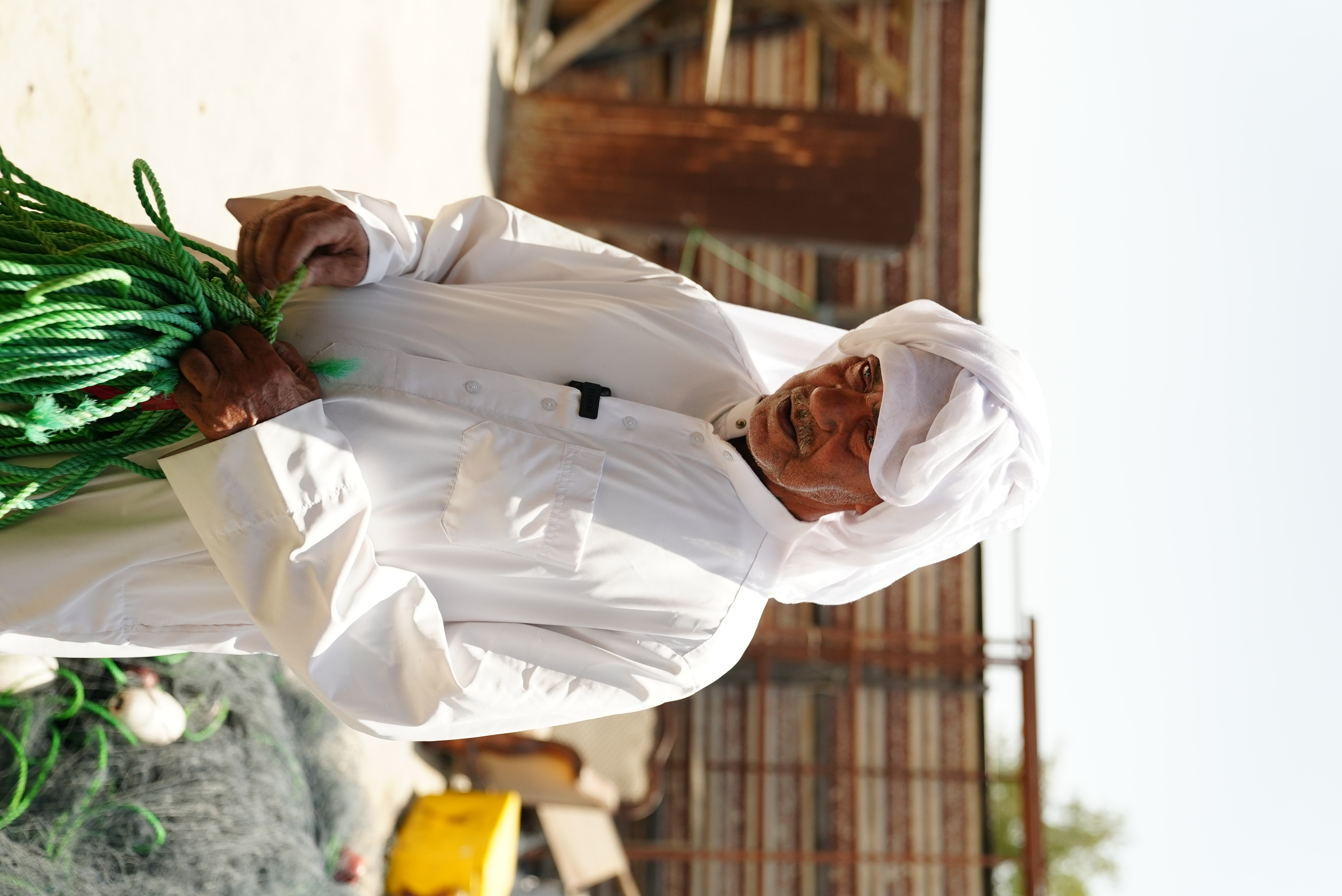 Bahraini fisherman Sayed Jaafar Al-Bladi on the Arabian Gulf coast.