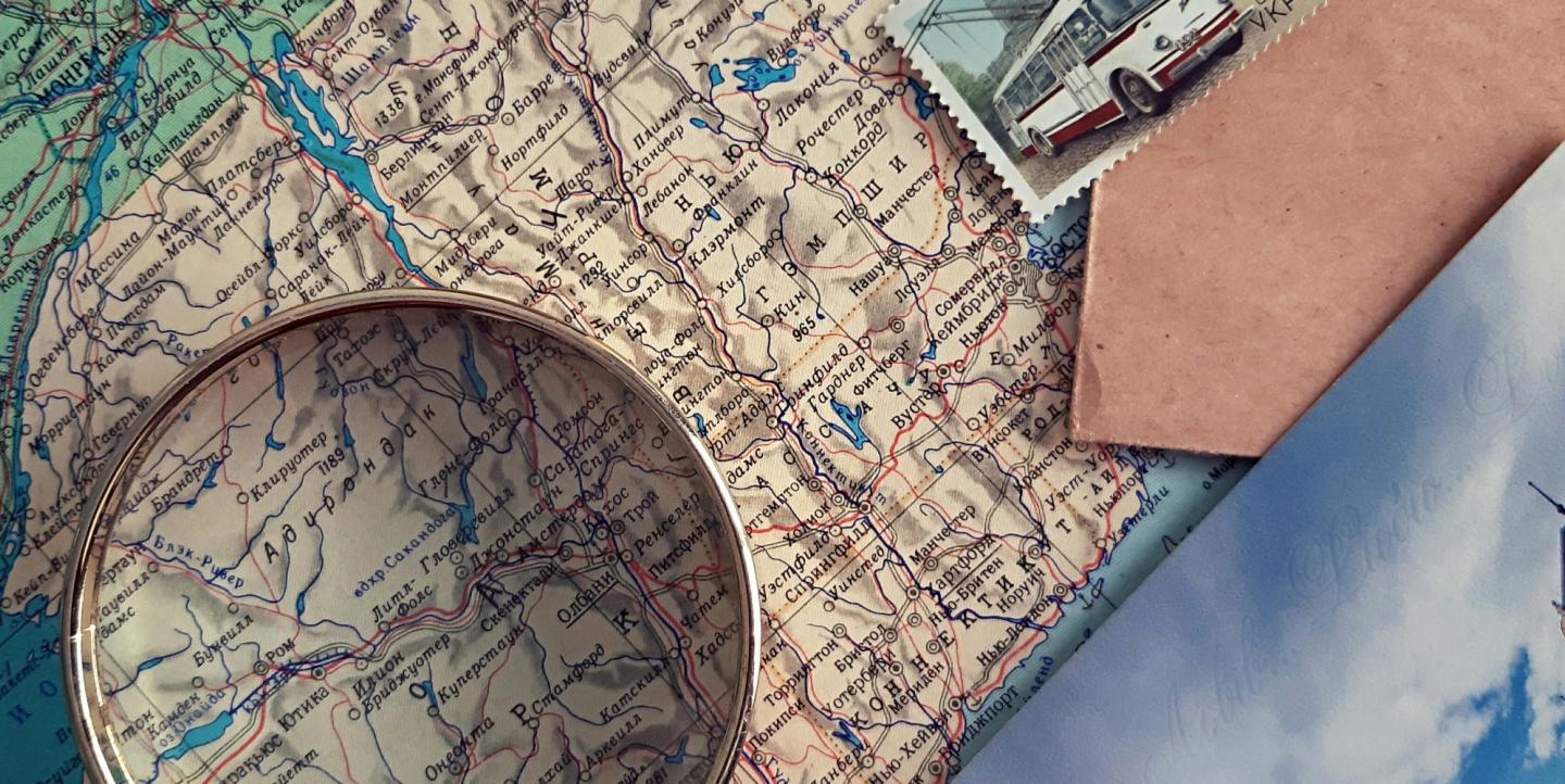 Magnifying glass over a map
