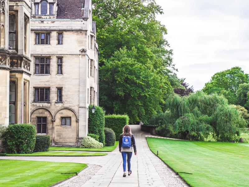 Person walking through campus